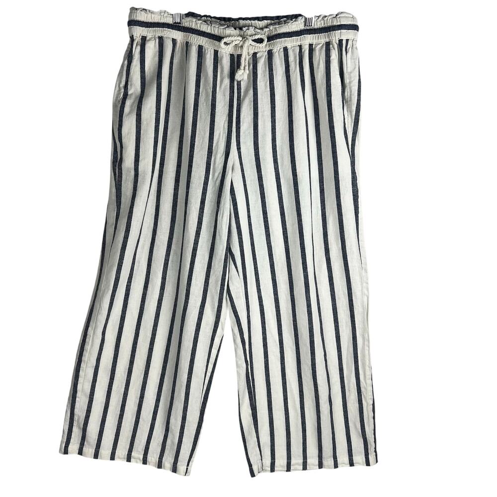 J. Crew White and Navy Striped Wide Leg Pants